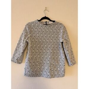 Gerry Weber Women's Geometric Knit Stretch Blouse Black White Pocket Size 34